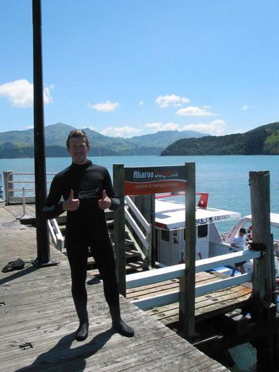 Michael Fabing swimming with the dolphins (New-Zealand)